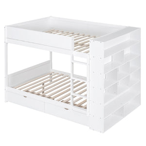 English Elm Full Over Bunk Bed with Built-in Drawers Cabinet Pinewood Kids Bedroom White LT000769AAK
