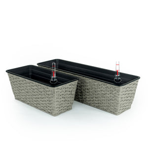 English Elm 2-Pack Hand-Woven Self-Watering Rectangular Planters - Elegant Wicker Design For Indoor & Outdoor Use B046P144634
