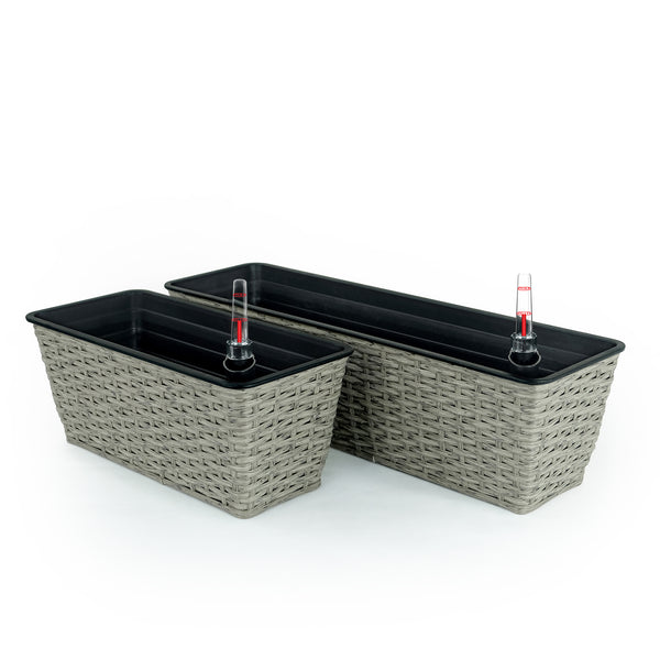English Elm 2-Pack Hand-Woven Self-Watering Rectangular Planters - Elegant Wicker Design For Indoor & Outdoor Use B046P144634