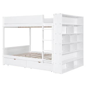 English Elm Full Over Bunk Bed with Built-in Drawers Cabinet Pinewood Kids Bedroom White LT000769AAK