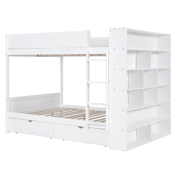 English Elm Full Over Bunk Bed with Built-in Drawers Cabinet Pinewood Kids Bedroom White LT000769AAK