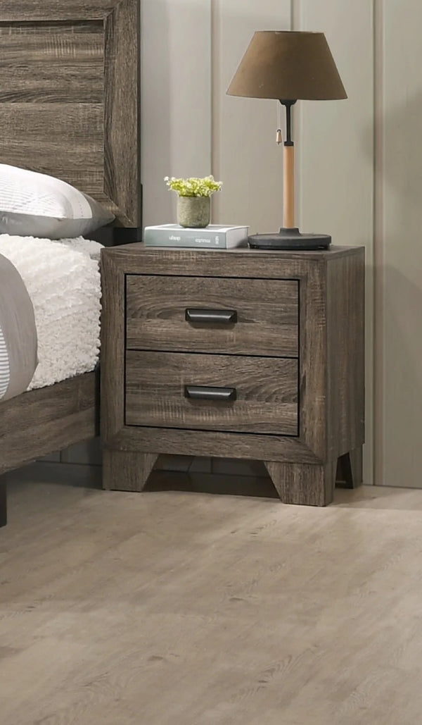English Elm 1pc Transitional Nightstand with 2 Drawers Rustic Weathered Finish Metal Hardware Cozy Bedroom Accent Gray 24.3 L x 19.4 W x 26.6 H B011P144710