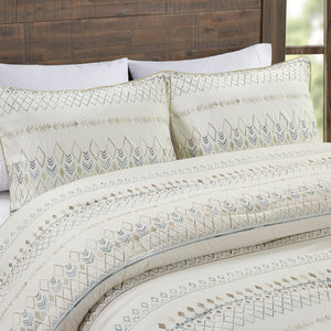 English Elm 5 Piece Printed Seersucker Comforter Set with Tassel Pillows, Reversible Antimicrobial Farmhouse Chic Taupe+Blue 18.11 L x 23.23 W x 10.63 H B035128860