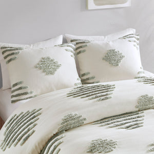English Elm King/Cal Green+Ivory 3-Piece Cotton Blend Chenille Duvet Cover Set – Tufted Texture, OEKO-TEX Safe, Button Closure B035P148277