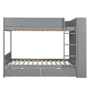 English Elm Full Over Bunk Bed with Built-in Drawers Cabinet Pinewood Kids Bedroom Gray LT000769AAE