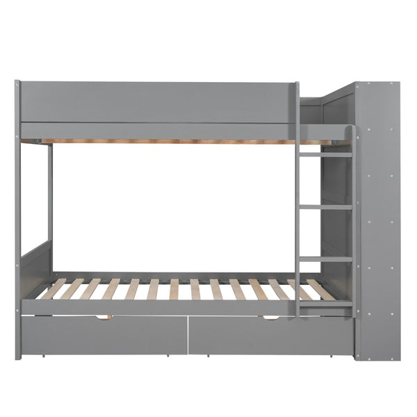 English Elm Full Over Bunk Bed with Built-in Drawers Cabinet Pinewood Kids Bedroom Gray LT000769AAE