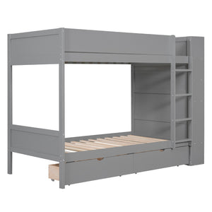 English Elm Twin Over Kids Bunk Bed Pinewood Frame with Built-in Drawers and Cabinet Storage Gray LT000768AAE