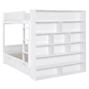 English Elm Full Over Bunk Bed with Built-in Drawers Cabinet Pinewood Kids Bedroom White LT000769AAK