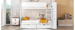 English Elm Full Over Bunk Bed with Built-in Drawers Cabinet Pinewood Kids Bedroom White LT000769AAK