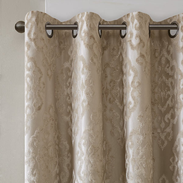 English Elm Knitted SunSmart Mirage Jacquard Damask Total Blackout Curtain Panel Pair 2-Pack Champagne 50x84" B035129803