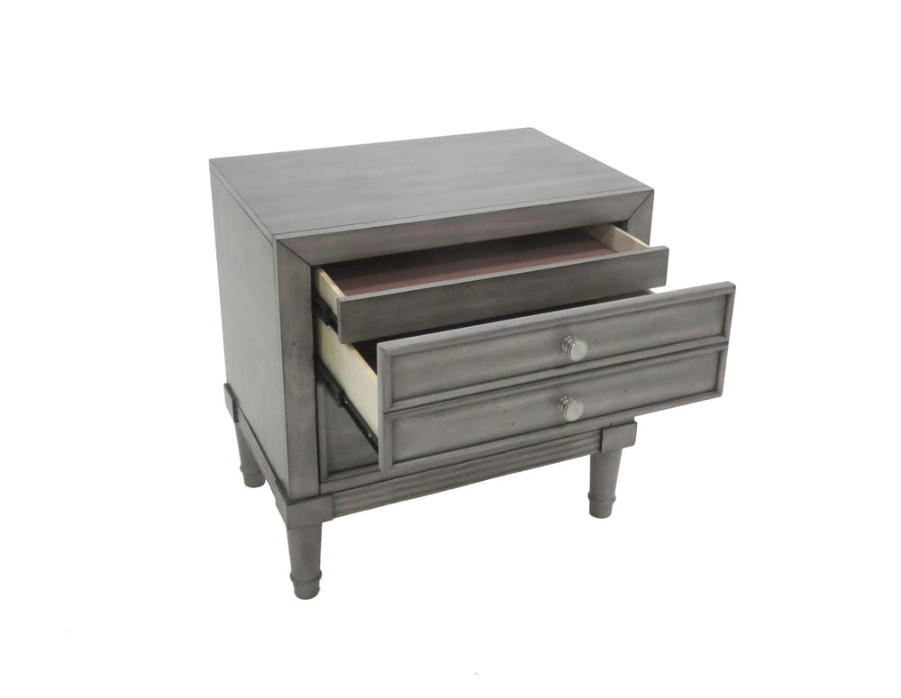 English Elm Modern Gray Finish Nightstand with Hidden Drawer & Felt-Lined Top, Carved Details, Nickel Knobs B011P144702