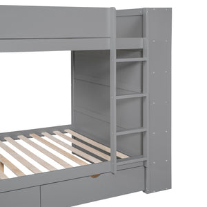 English Elm Full Over Bunk Bed with Built-in Drawers Cabinet Pinewood Kids Bedroom Gray LT000769AAE