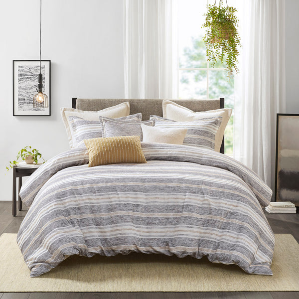 English Elm Oversized Madison Park Signature Oasis Chenille Jacquard Striped Duvet Set with Euro Shams & Pillows Charcoal 18.9 L x 22.83 W x 16.14 H B035128974