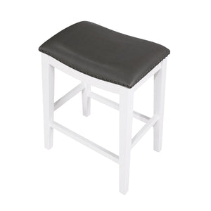 English Elm Saddle Stool -25" Counter Stool, White/Dark Gray Pu, Set Of 2