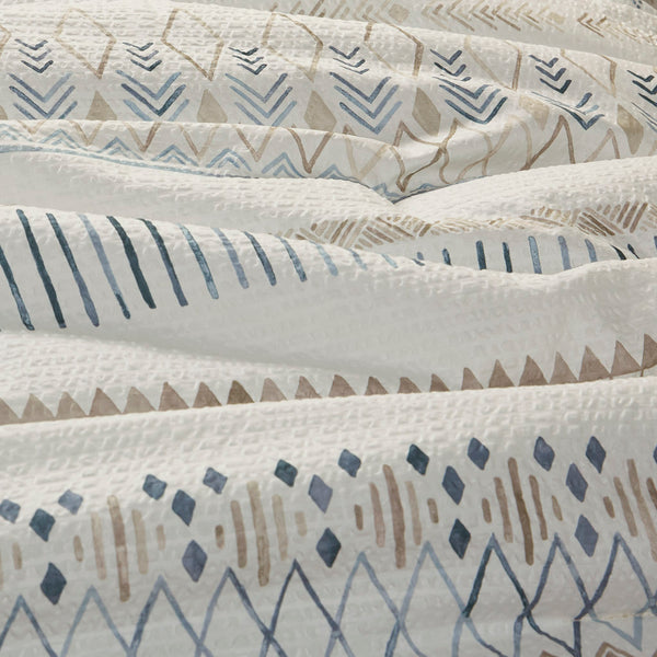 English Elm 5 Piece Printed Seersucker Comforter Set with Tassel Pillows, Reversible Antimicrobial Farmhouse Chic Taupe+Blue 18.11 L x 23.23 W x 10.63 H B035128860