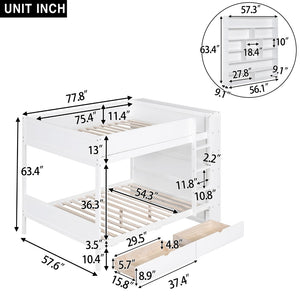 English Elm Full Over Bunk Bed with Built-in Drawers Cabinet Pinewood Kids Bedroom White LT000769AAK