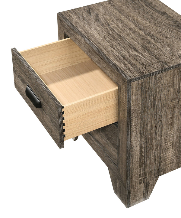 English Elm 1pc Transitional Nightstand with 2 Drawers Rustic Weathered Finish Metal Hardware Cozy Bedroom Accent Gray 24.3 L x 19.4 W x 26.6 H B011P144710