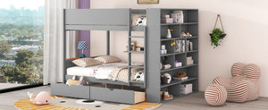 English Elm Full Over Bunk Bed with Built-in Drawers Cabinet Pinewood Kids Bedroom Gray LT000769AAE