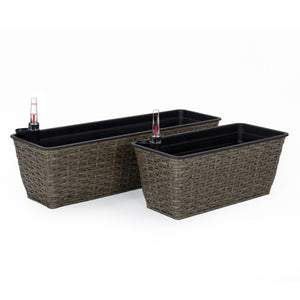 English Elm 2-Pack Self-Watering Planters - Hand-Woven Dark Gray Wicker For Effortless Indoor & Outdoor Style B046P144690