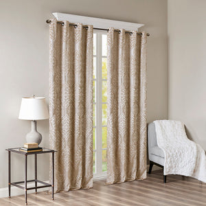 English Elm Knitted SunSmart Mirage Jacquard Damask Total Blackout Curtain Panel Pair 2-Pack Champagne 50x84" B035129803