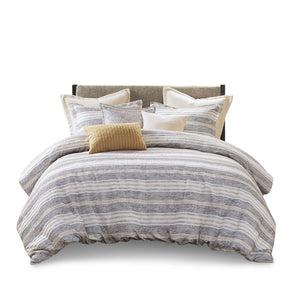 English Elm Oversized Madison Park Signature Oasis Chenille Jacquard Striped Duvet Set with Euro Shams & Pillows Charcoal 18.9 L x 22.83 W x 16.14 H B035128974