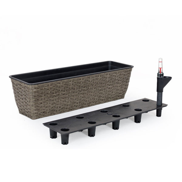 English Elm 2-Pack Self-Watering Planters - Hand-Woven Dark Gray Wicker For Effortless Indoor & Outdoor Style B046P144690