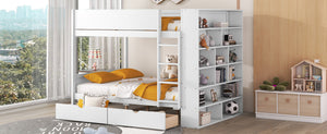 English Elm Full Over Bunk Bed with Built-in Drawers Cabinet Pinewood Kids Bedroom White LT000769AAK