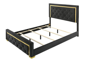 English Elm Contemporary Glam Queen Fabric Upholstered Panel Bed with Gold Accents, Button-Tufted Elegance, Modern Centerpiece Black 82.9 L x 40 W x 8.5 H B011S00759