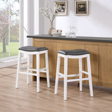 English Elm Saddle Stool, -29" Barstool, White/Dark Gray Pu, Set Of 2