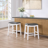 English Elm Saddle Stool -25" Counter Stool, White/Dark Gray Pu, Set Of 2