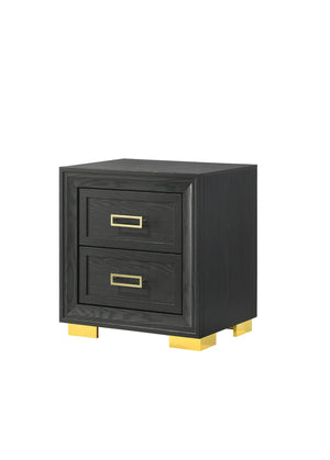 English Elm Glamorous 1 Piece Modern Glam Style 2-Drawer Nightstand Black Gold Finish Gold-Colored Hardware Bedroom Furniture