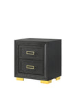 Modern Glam 2-Drawer Nightstand, Black/Gold Finish, Gold-Colored Hardware