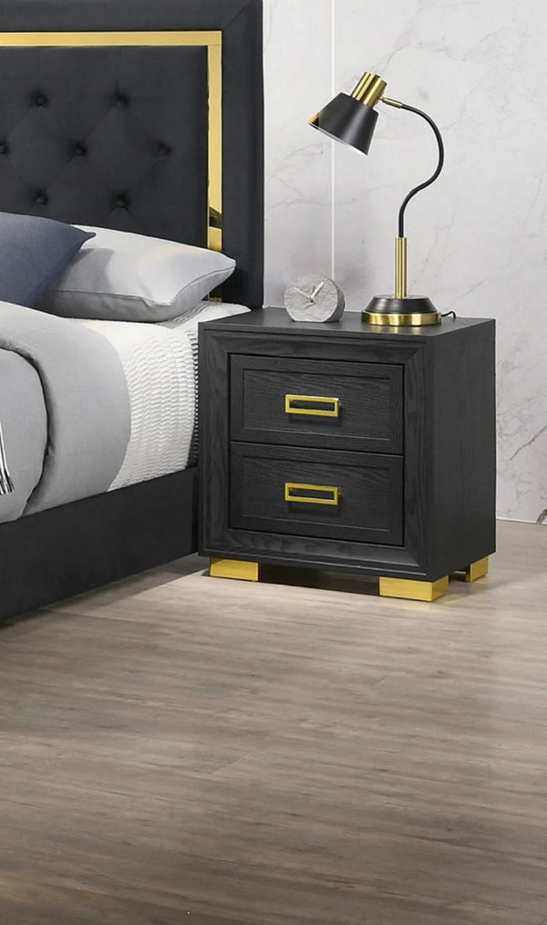 English Elm Glamorous Modern 2-Drawer Nightstand Black with Gold Hardware — Elegant Bedside Storage, 21.7x17x23.6" B011P144711
