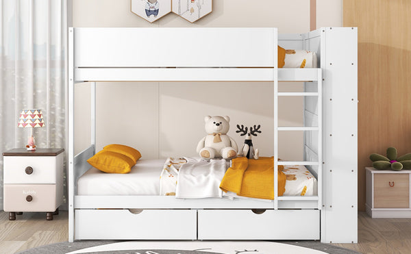 English Elm Full Over Bunk Bed with Built-in Drawers Cabinet Pinewood Kids Bedroom White LT000769AAK