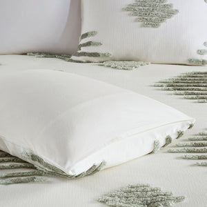 English Elm Full/Queen Cotton Blend Chenille Duvet Cover Set in Green+Ivory — Tufted Texture, OEKO-TEX Safe Finish B035P148278