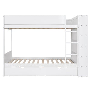 English Elm Full Over Bunk Bed with Built-in Drawers Cabinet Pinewood Kids Bedroom White LT000769AAK