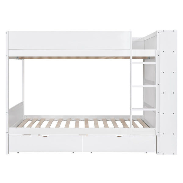 English Elm Full Over Bunk Bed with Built-in Drawers Cabinet Pinewood Kids Bedroom White LT000769AAK
