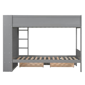 English Elm Twin Over Kids Bunk Bed Pinewood Frame with Built-in Drawers and Cabinet Storage Gray LT000768AAE