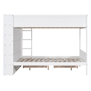English Elm Full Over Bunk Bed with Built-in Drawers Cabinet Pinewood Kids Bedroom White LT000769AAK