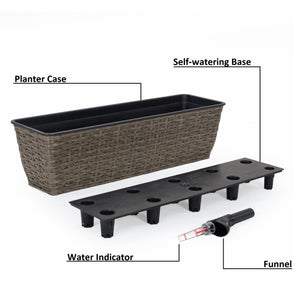 English Elm 2-Pack Self-Watering Planters - Hand-Woven Dark Gray Wicker For Effortless Indoor & Outdoor Style B046P144690