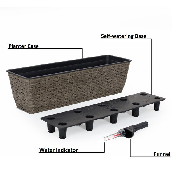 English Elm 2-Pack Self-Watering Planters - Hand-Woven Dark Gray Wicker For Effortless Indoor & Outdoor Style B046P144690