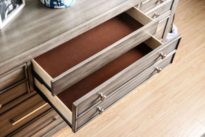 English Elm Modern Gray Finish Nightstand with Hidden Drawer & Felt-Lined Top, Carved Details, Nickel Knobs B011P144702