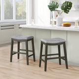 English Elm Saddle Stool -25" Counter Stool, Gray/Light Gray Fabric, Set Of 2