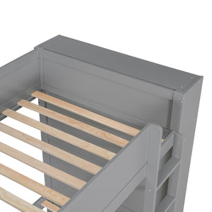 English Elm Twin Over Kids Bunk Bed Pinewood Frame with Built-in Drawers and Cabinet Storage Gray LT000768AAE