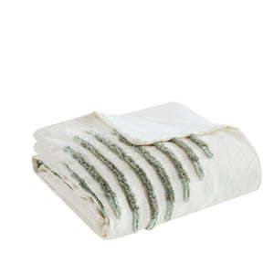 English Elm King/Cal Green+Ivory 3-Piece Cotton Blend Chenille Duvet Cover Set – Tufted Texture, OEKO-TEX Safe, Button Closure B035P148277