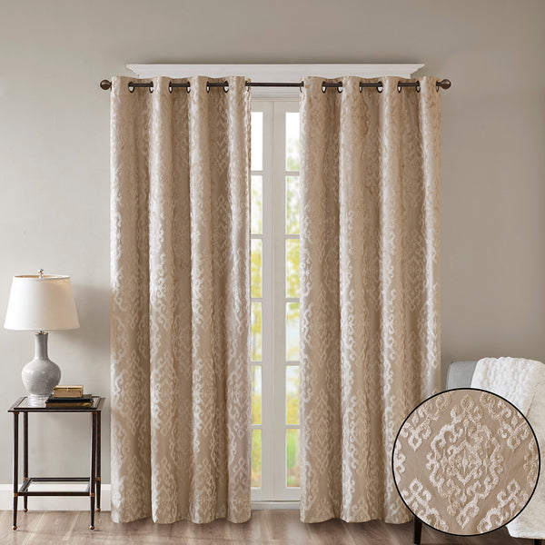 English Elm Knitted SunSmart Mirage Jacquard Damask Total Blackout Curtain Panel Pair 2-Pack Champagne 50x84" B035129803