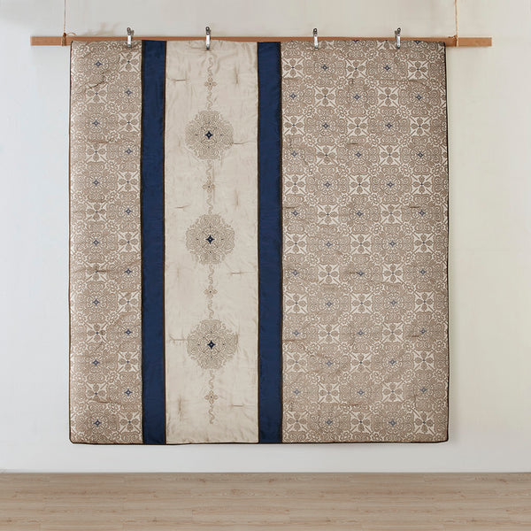 English Elm Cal King Madison Park Donovan 7-Piece Jacquard Comforter Set in Navy Taupe Ivory Brown with Embroidered Medallions and Decorative Pillows B03596995