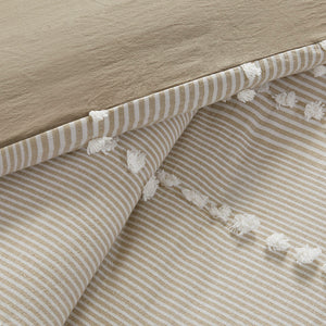 English Elm King Anslee Cotton Yarn-Dyed 3-Piece Duvet Cover Set – Taupe Striped Chenille, OEKO-TEX, Button Closure B03595781