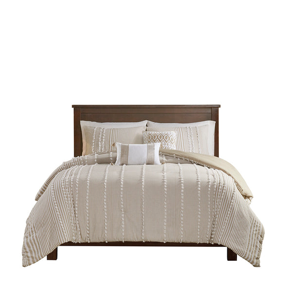 English Elm Full/Queen Harbor House Anslee 3-Piece Cotton Yarn-Dyed Duvet Set — Taupe Stripe Chenille, OEKO-TEX Certified Comfortable Luxury B03595780