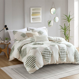 English Elm King/Cal Green+Ivory 3-Piece Cotton Blend Chenille Duvet Cover Set – Tufted Texture, OEKO-TEX Safe, Button Closure B035P148277